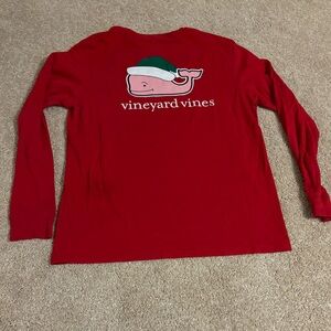 Vineyard Vines Christmas Santa Whale Kids Shirt Size YXL Red Long Sleeve